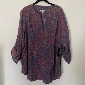 NWT Kim Rogers Curvy Button Down Blouse 2X